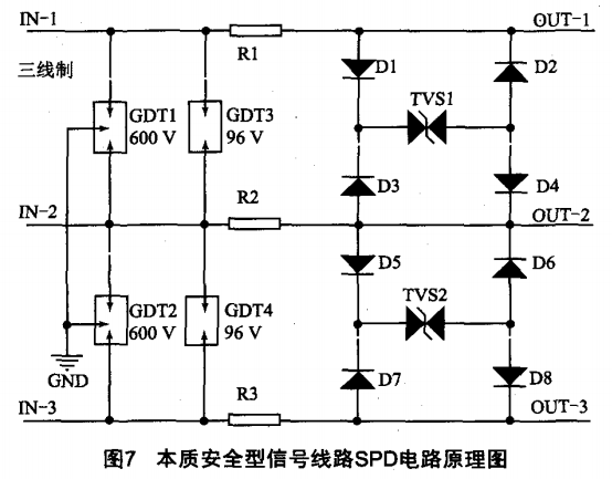 本質(zhì)安全型信號線路SPD電路原理圖 本質(zhì)安全型信號線路SPD電路原理圖